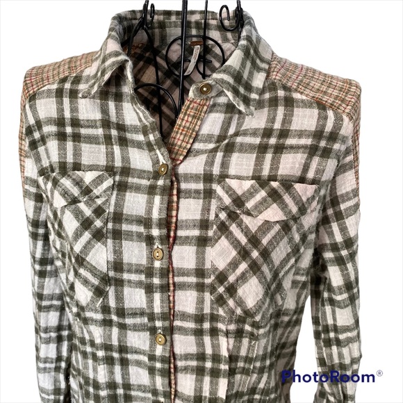 Free People Catch Up with Me Plaid Lightweight Flannel Button Down Shirt Size S - Picture 2 of 15